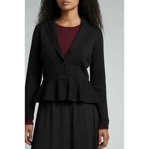 Nine West Sweater Blazer Medium Black Wool Blend Knit Ruffle Academia Y2K